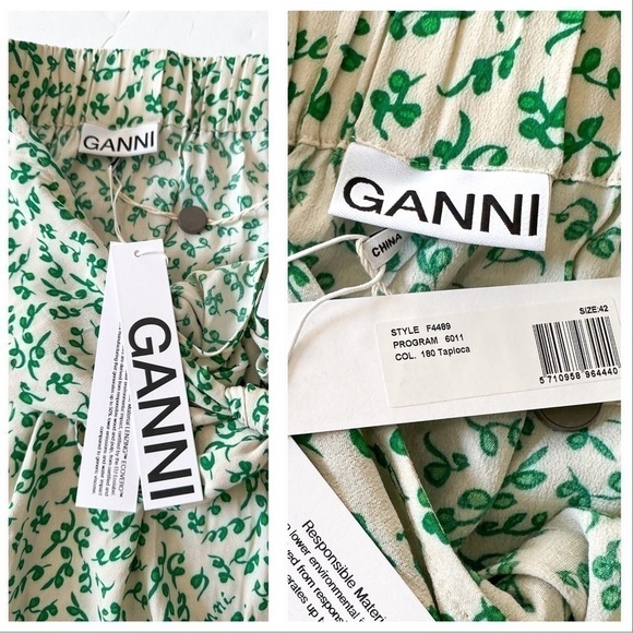 NWT Ganni Tie Front‎ Crepe Skirt, Green, Size 42 - Picture 13 of 16